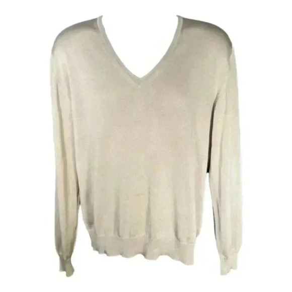 Lanvin Sweater Pullover Beige Tan Men's Medium Long Sleeve V-Neck Silk Cotton - Picture 3 of 5